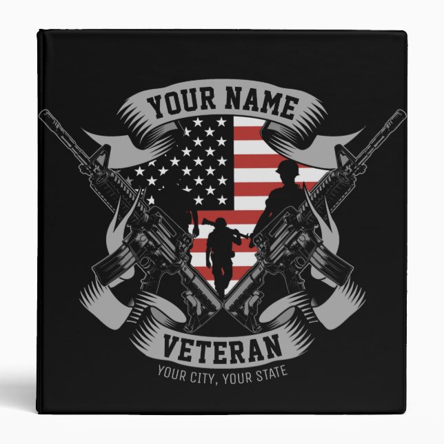Personalized American Veteran Proud Vet USA Flag   3 Ring Binder (Front)