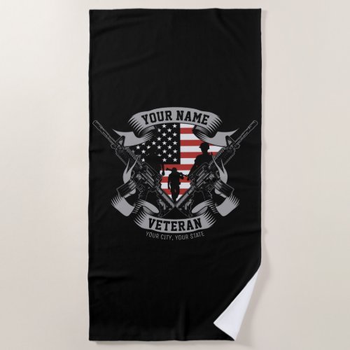 Personalized American Veteran Proud Vet USA Flag Beach Towel