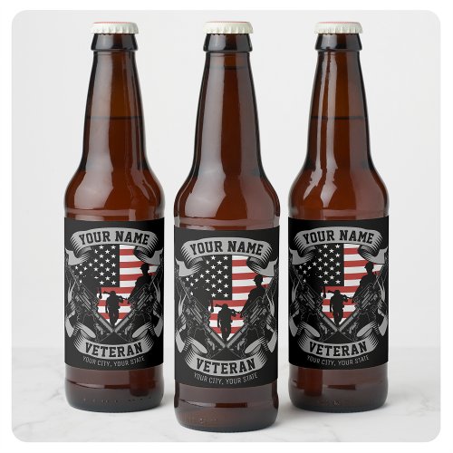 Personalized American Veteran Proud Vet USA Flag   Beer Bottle Label