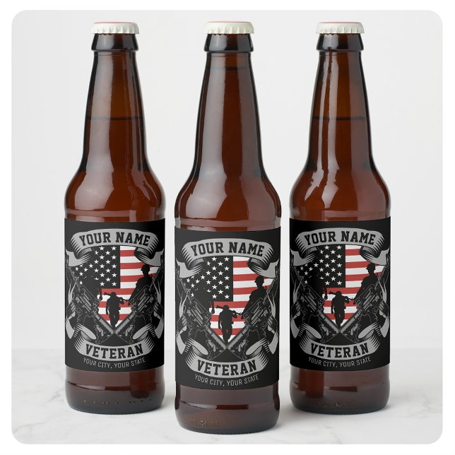 Personalized American Veteran Proud Vet USA Flag   Beer Bottle Label (Creator Uploaded)