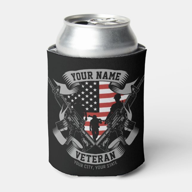 Personalized American Veteran Proud Vet USA Flag  Can Cooler (Can Front)