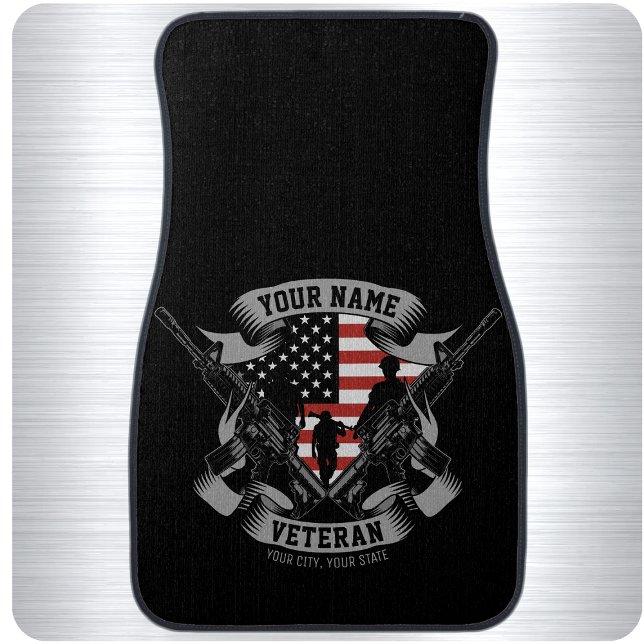 Personalized American Veteran Proud Vet USA Flag  Car Floor Mat (Creator Uploaded)