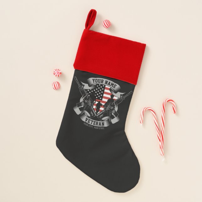 Personalized American Veteran Proud Vet USA Flag   Christmas Stocking (Front)