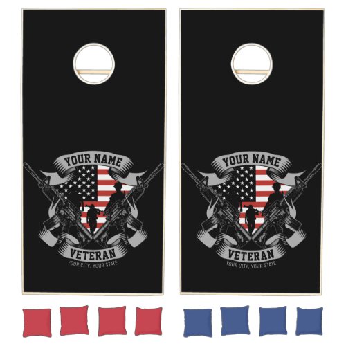 Personalized American Veteran Proud Vet USA Flag  Cornhole Set