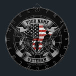 Personalized American Veteran Proud Vet USA Flag Dart Board<br><div class="desc">Personalized American Veteran Proud Vet USA Flag featuring Soldiers with Firearms and American Flag Design. Personalized with your Name,  Custom Text and Location! Perfect gift for that special person in your life!</div>