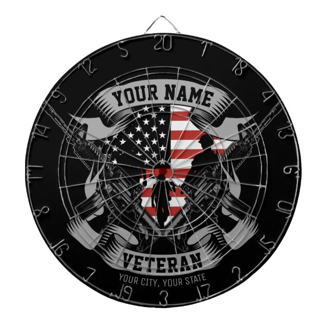 Personalized American Veteran Proud Vet USA Flag Dart Board (Front)