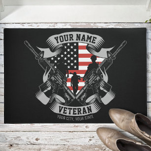 Personalized American Veteran Proud Vet USA Flag Doormat