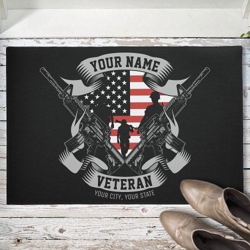 Personalized American Veteran Proud Vet USA Flag  Doormat