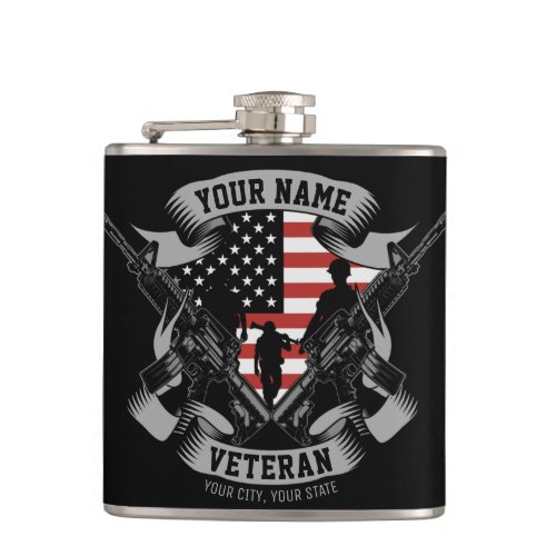 Personalized American Veteran Proud Vet USA Flag  Flask