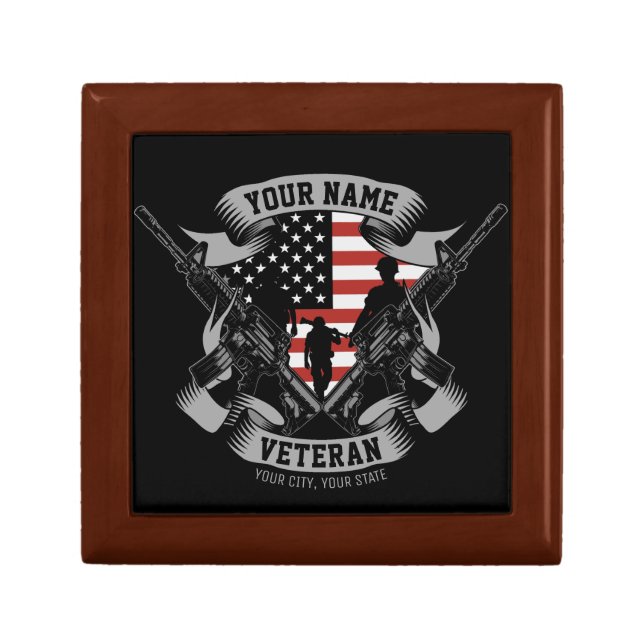 Personalized American Veteran Proud Vet USA Flag  Gift Box (Front)