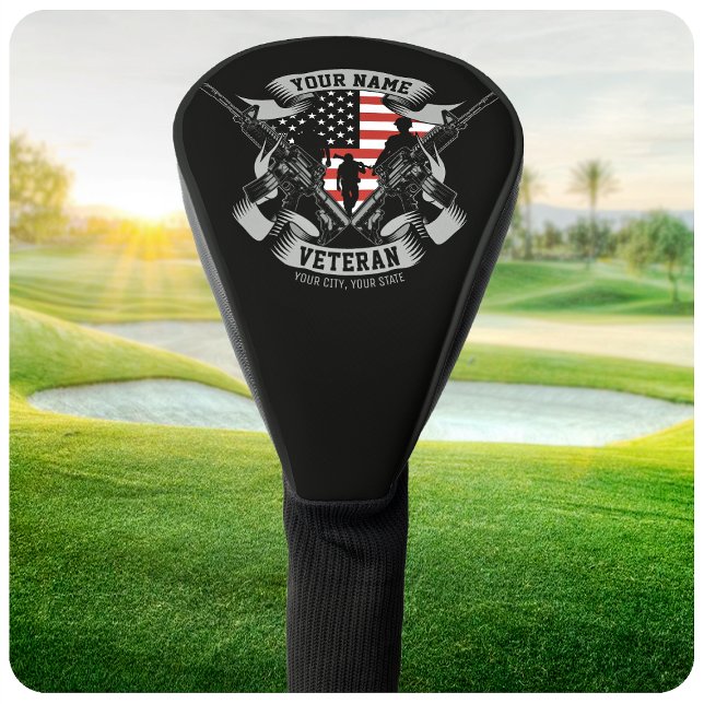 Personalized American Veteran Proud Vet USA Flag Golf Head Cover (Creator Uploaded)