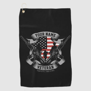 Personalized American Veteran Proud Vet USA Flag Golf Towel