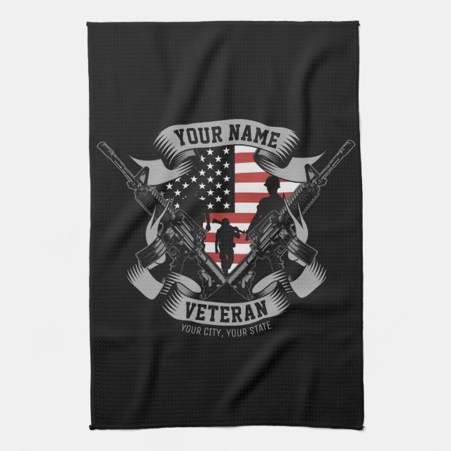 Personalized American Veteran Proud Vet USA Flag   Kitchen Towel (Vertical)