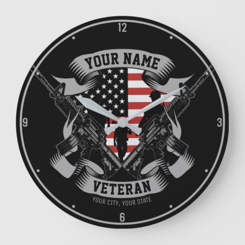 Personalized American Veteran Proud Vet USA Flag Large Clock