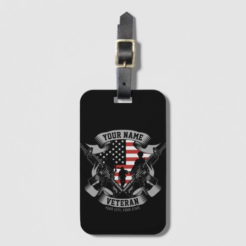 Personalized American Veteran Proud Vet USA Flag Luggage Tag