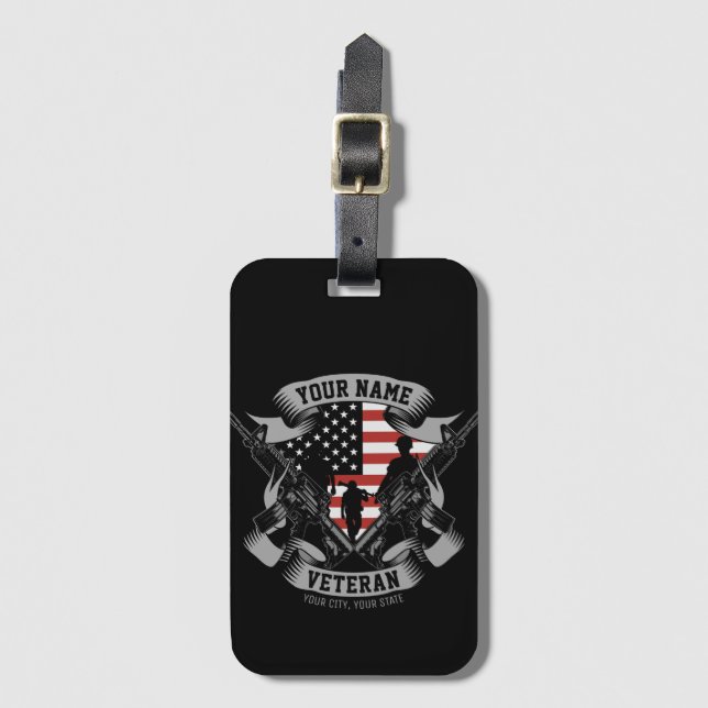 Personalized American Veteran Proud Vet USA Flag Luggage Tag (Front Vertical)