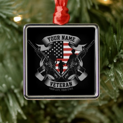 Personalized American Veteran Proud Vet USA Flag  Metal Ornament