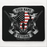 Personalized American Veteran Proud Vet USA Flag Mouse Pad<br><div class="desc">Personalized American Veteran Proud Vet USA Flag featuring Soldiers with Firearms and American Flag Design. Personalized with your Name,  Custom Text and Location! Perfect gift for that special person in your life!</div>