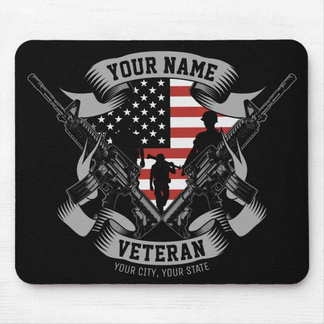 Personalized American Veteran Proud Vet USA Flag Mouse Pad (Front)