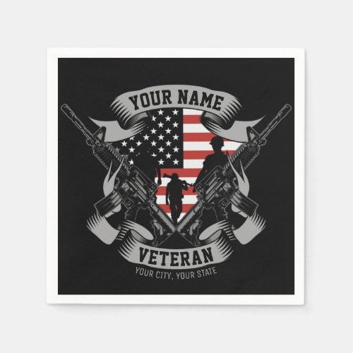 Personalized American Veteran Proud Vet USA Flag Napkins
