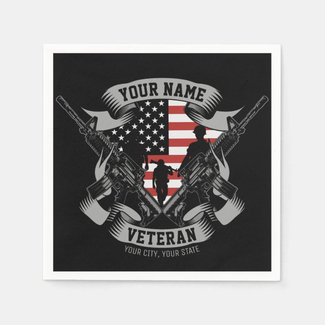 Personalized American Veteran Proud Vet USA Flag Napkins (Front)