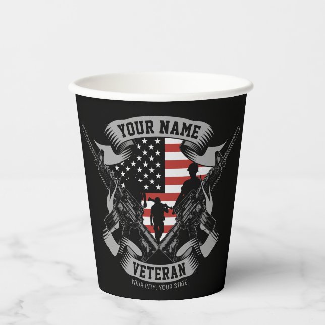 Personalized American Veteran Proud Vet USA Flag  Paper Cups (Front)