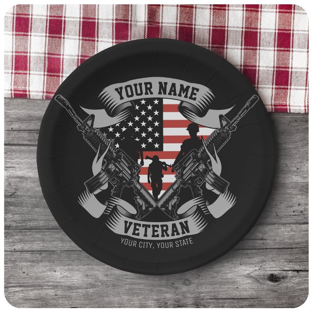 Personalized American Veteran Proud Vet USA Flag   Paper Plates (Creator Uploaded)