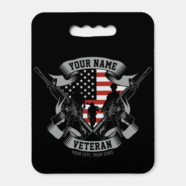 Personalized American Veteran Proud Vet USA Flag  Seat Cushion (Front Vertical)