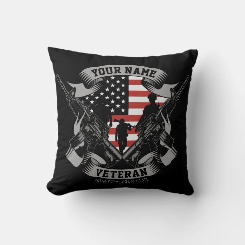 Personalized American Veteran Proud Vet USA Flag  Throw Pillow