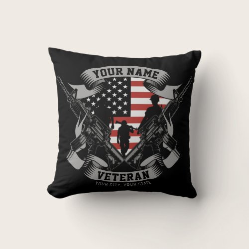 Personalized American Veteran Proud Vet USA Flag  Throw Pillow