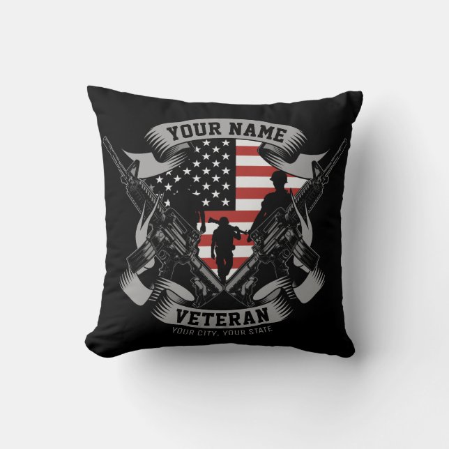 Personalized American Veteran Proud Vet USA Flag  Throw Pillow (Front)