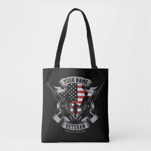Personalized American Veteran Proud Vet USA Flag Tote Bag