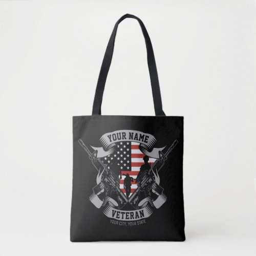 Personalized American Veteran Proud Vet USA Flag   Tote Bag