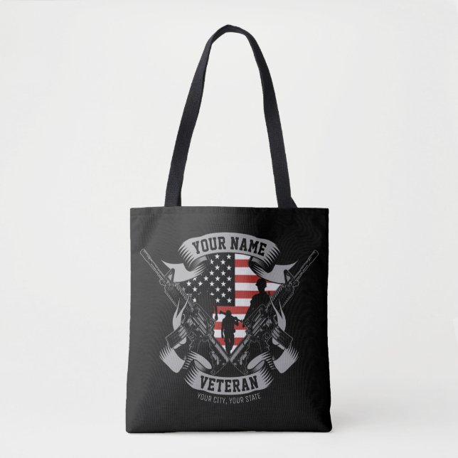Personalized American Veteran Proud Vet USA Flag   Tote Bag (Front)