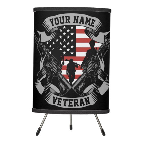 Personalized American Veteran Proud Vet USA Flag Tripod Lamp