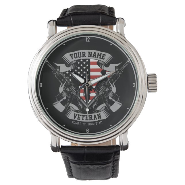 Personalized American Veteran Proud Vet USA Watch (Front)