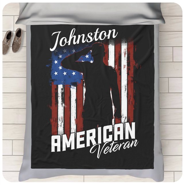 Personalized American Veteran Soldier USA Flag  Fleece Blanket (Creator Uploaded)