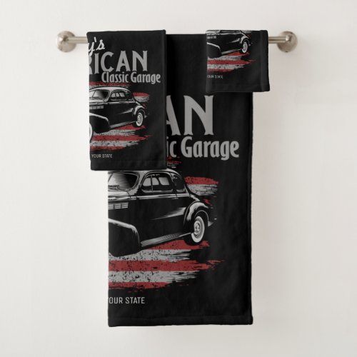 Personalized American Vintage Classic Car Garage  Bath Towel Set