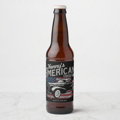 Personalized American Vintage Classic Car Garage   Beer Bottle Label