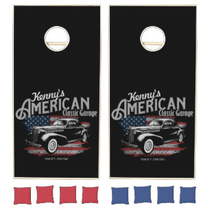Personalized American Vintage Classic Car Garage Cornhole Set