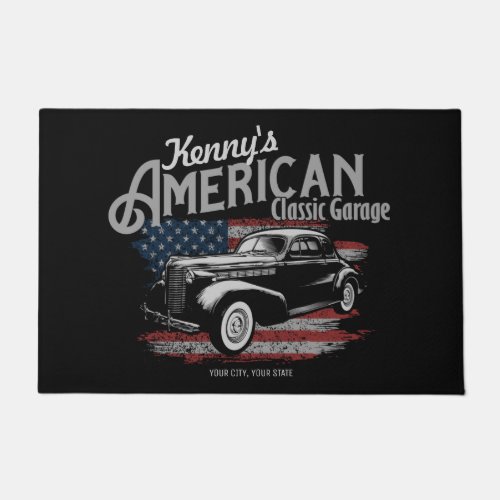 Personalized American Vintage Classic Car Garage  Doormat