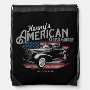 Personalized American Vintage Classic Car Garage Drawstring Bag