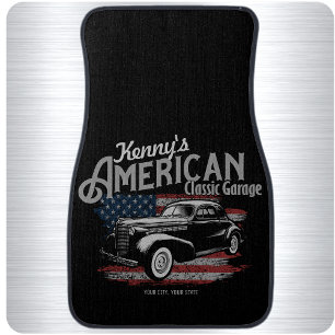 Personalized American Vintage Classic Car Garage   Floor Mat