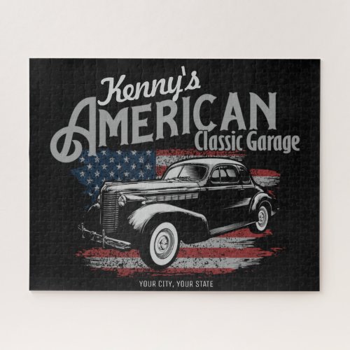 Personalized American Vintage Classic Car Garage  Jigsaw Puzzle