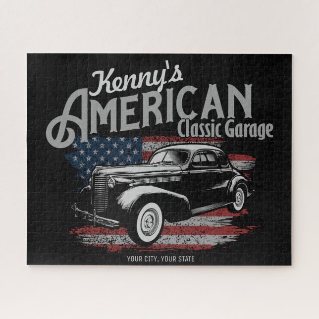 Personalized American Vintage Classic Car Garage  Jigsaw Puzzle (Horizontal)