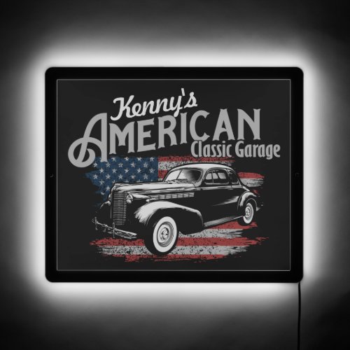 Personalized American Vintage Classic Car Garage  LED Sign