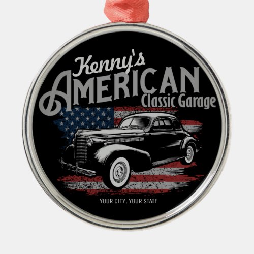 Personalized American Vintage Classic Car Garage   Metal Ornament