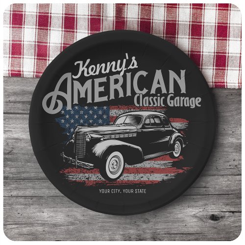 Personalized American Vintage Classic Car Garage  Paper Plates