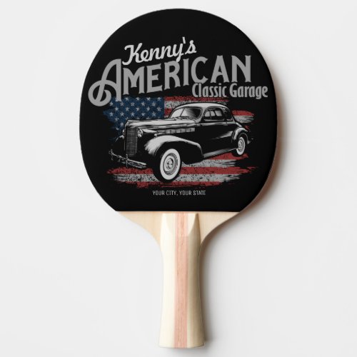 Personalized American Vintage Classic Car Garage  Ping Pong Paddle