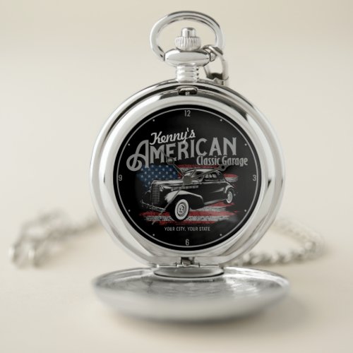 Personalized American Vintage Classic Car Garage Pocket Watch